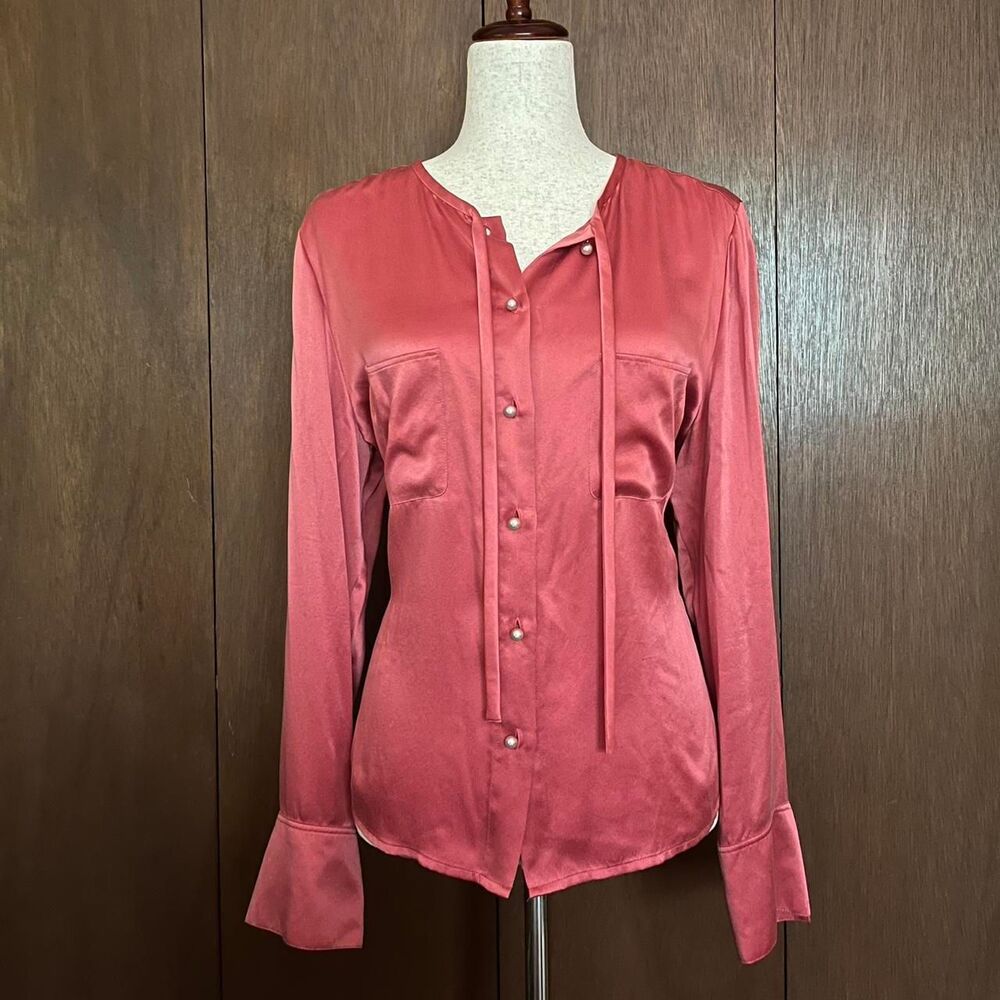 Talbots Women's Pink Silk Blouse with Pearl Buttons